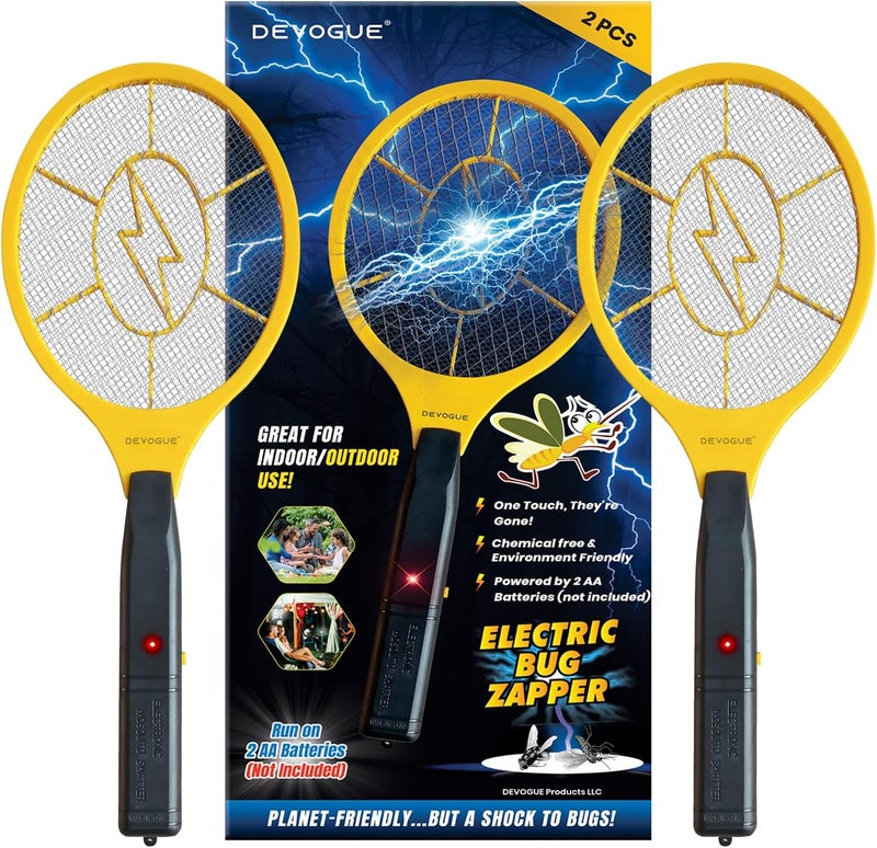 DeVogue ® Pack of 2 Electric Fly Swatter Bug Zapper Battery Operated Flies Killer Indoor & Outdoor Pest Control Mosquito Zapper and Insect Catcher Racket (Packing May Vary) - Image 1
